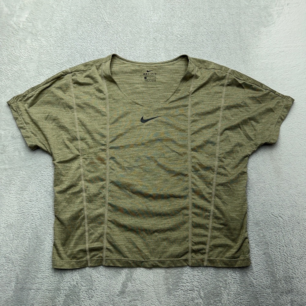 Nike Dri-FIT Training Top Womens Small Olive Green Heathered Short Sleeve Shirt